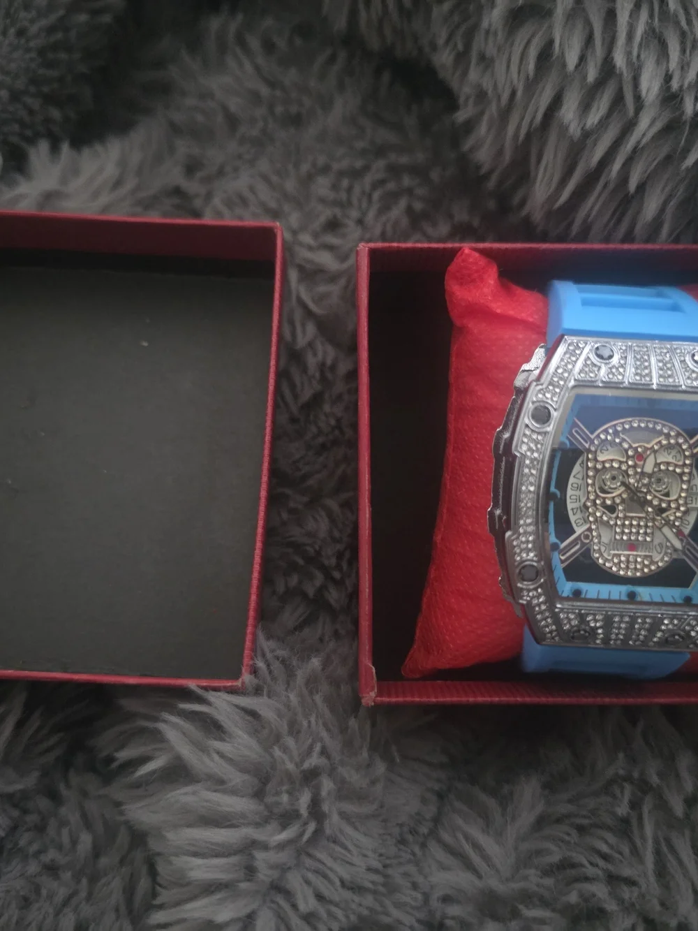 Blue Crystal Accent Skull Dial Watch